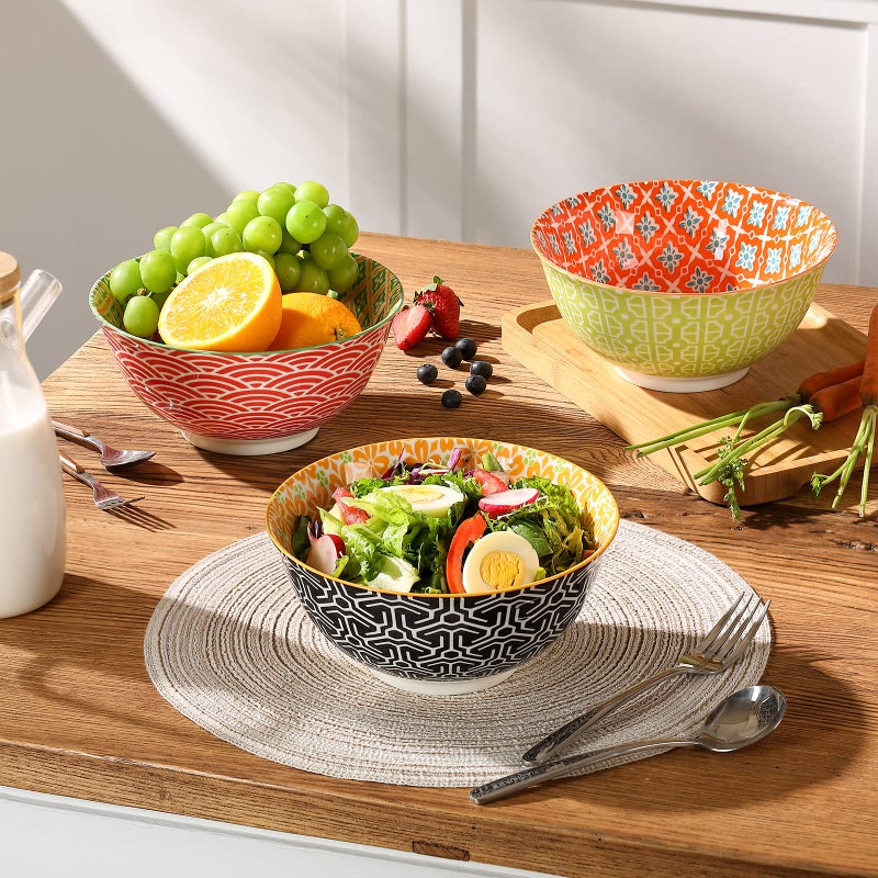 Metahom Salad Soup Bowls  Large Serving Bowls for Pho  Pasta Rarmen  48 Oz Stackable Ceramic Bowls for Kitchen  Set of 3  Microwave & Dishwasher Safe - Image 3