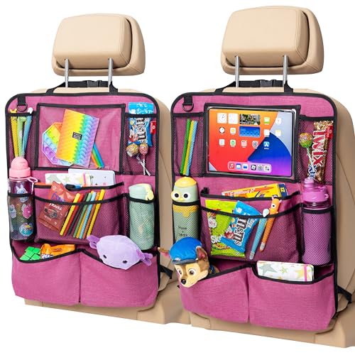 Helteko Backseat Car Organizer, Kick Mats Back Seat Protector with Touch Screen Tablet Holder, Back Seat Organizer for Kids with 9 Storage Pockets, Travel Accessories (2 Pack, Deep Pink) - Image 1