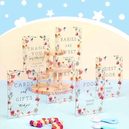 Vercraft 6 Pcs Wildflowers Baby in Bloom Baby Shower Table Decorations Take One Sign Thank You Acrylic Sign Centerpieces with Stand 5 x 7" Wedding Birthday Party Decorations for Guests Gifts - Image 5