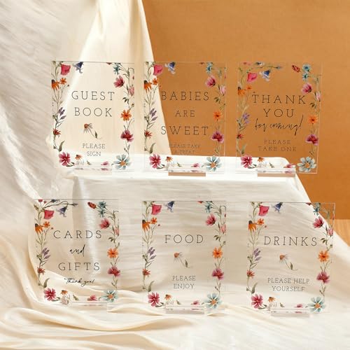 Vercraft 6 Pcs Wildflowers Baby in Bloom Baby Shower Table Decorations Take One Sign Thank You Acrylic Sign Centerpieces with Stand 5 x 7" Wedding Birthday Party Decorations for Guests Gifts - Image 1