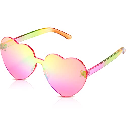 Maxdot Heart Shape Sunglasses Rimless Transparent Heart Glasses Party Favors (Holographic Coating Pink) - Image 1