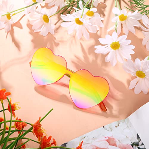 Maxdot Heart Shape Sunglasses Rimless Transparent Heart Glasses Party Favors (Holographic Coating Pink) - Image 3