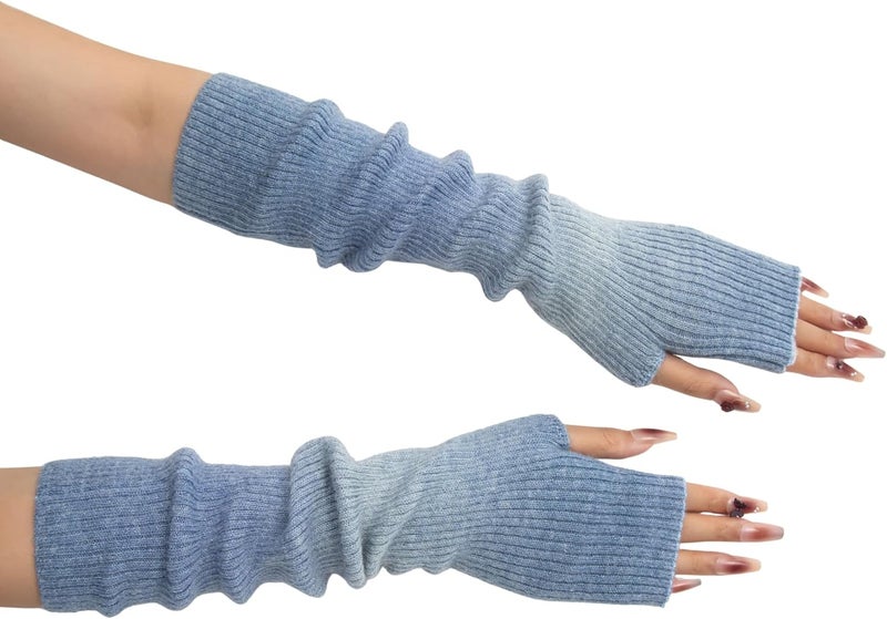 F Flammi Cashmere Blended Arm Warmer for Women Winter Fingerless Gloves Knit Mitten Gloves Wrist Warmer with Thumb Hole - Image 3
