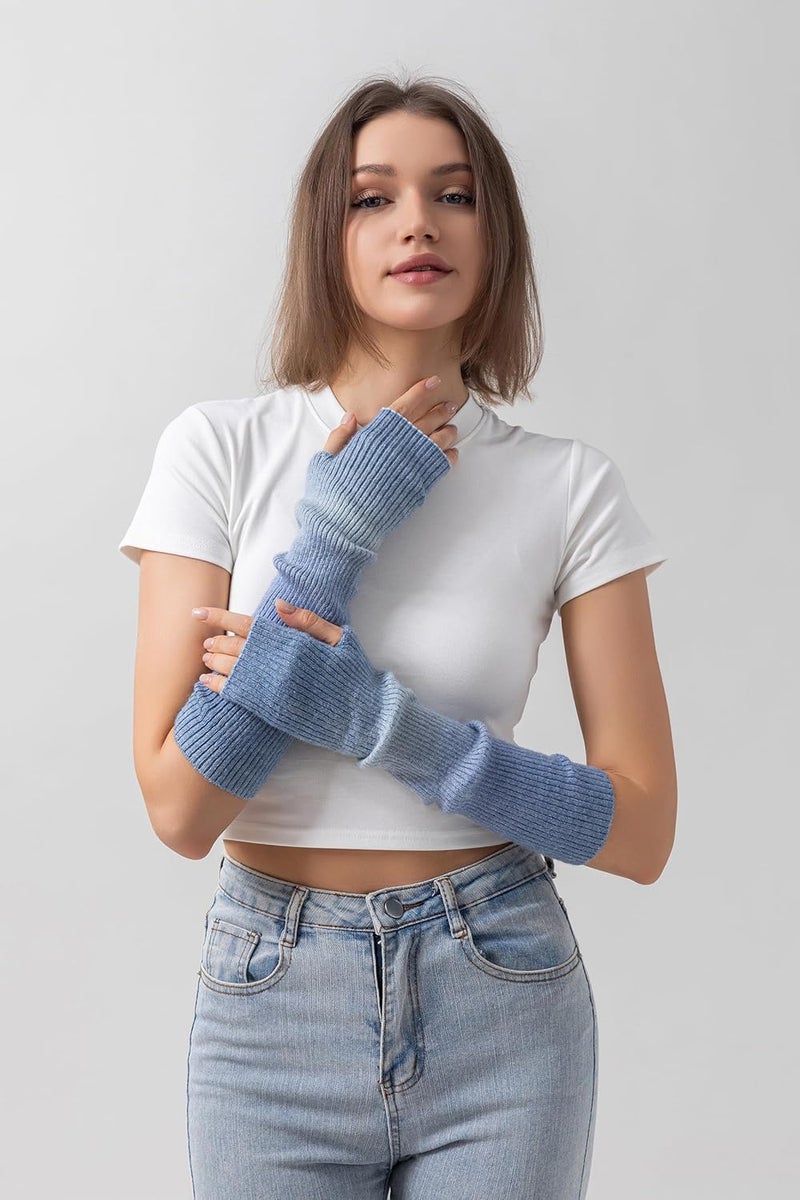 F Flammi Cashmere Blended Arm Warmer for Women Winter Fingerless Gloves Knit Mitten Gloves Wrist Warmer with Thumb Hole - Image 2