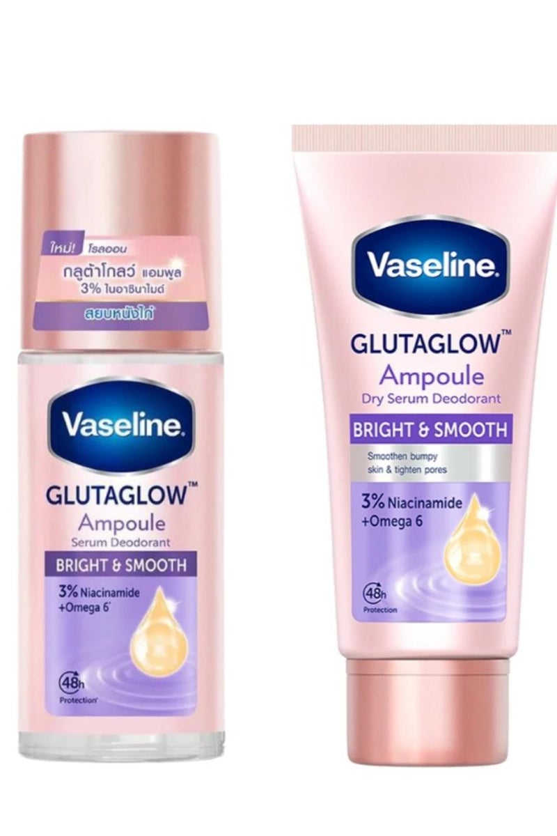 Vaseline The Best Set Of Two Pcs Of Deodrant Roll-On Serum Gluta Glow Ampoule Deodorant Bright And Smooth 45ml + Glutaglow Bright And Smooth Ampoule Dray Serum Deodorant 45 ml