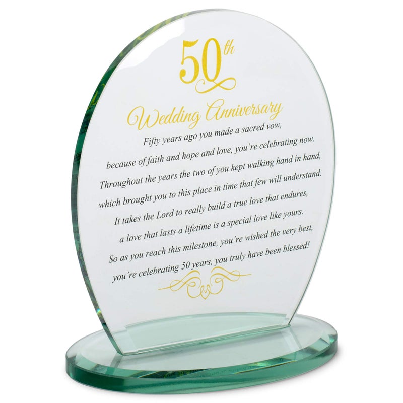 Dicksons 50th Wedding Anniversary Yellow 6 x 6.5 Glass Table Top Sign Plaque - Image 1