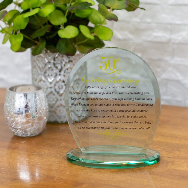 Dicksons 50th Wedding Anniversary Yellow 6 x 6.5 Glass Table Top Sign Plaque - Image 2