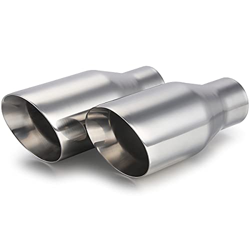 LCGP 2.5" inlet Universal Diesel Exhaust Tip 4" Outlet 09" Long Tail Tip, Polished & Double Wall Angle Cut, 304 Stainless Steel, 2-Pack - Image 2