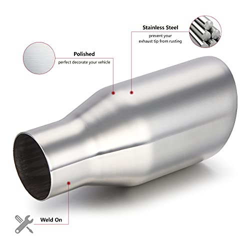 LCGP 2.5" inlet Universal Diesel Exhaust Tip 4" Outlet 09" Long Tail Tip, Polished & Double Wall Angle Cut, 304 Stainless Steel, 2-Pack - Image 5