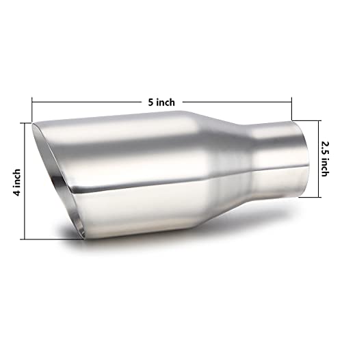 LCGP 2.5" inlet Universal Diesel Exhaust Tip 4" Outlet 09" Long Tail Tip, Polished & Double Wall Angle Cut, 304 Stainless Steel, 2-Pack - Image 3