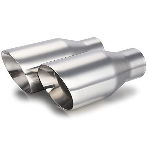 LCGP 2.5" inlet Universal Diesel Exhaust Tip 4" Outlet 09" Long Tail Tip, Polished & Double Wall Angle Cut, 304 Stainless Steel, 2-Pack - Image 1