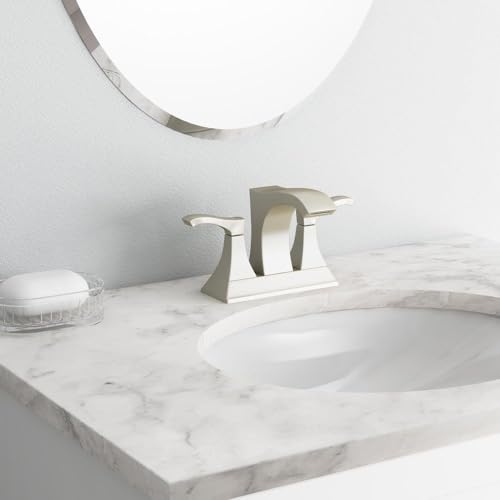 Pfister Venturi Bathroom Sink Faucet 4 in Centerset 3 Hole Double Handle Brushed Nickel Vanity Faucet with Push Seal Drain TiteSeal Technology WaterSense Certified LF048VNGS - Image 3