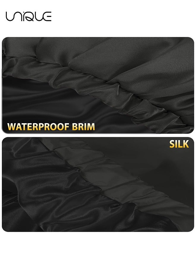 Unique - Shower Cap for Women & Black Bath Cap,Satin Lined Shower Caps,Reusable-Double Layer,Waterproof and Adjustable,Extra Large Shower Bonnet Elastic Band, Long Hair, Braids - Black - Image 1