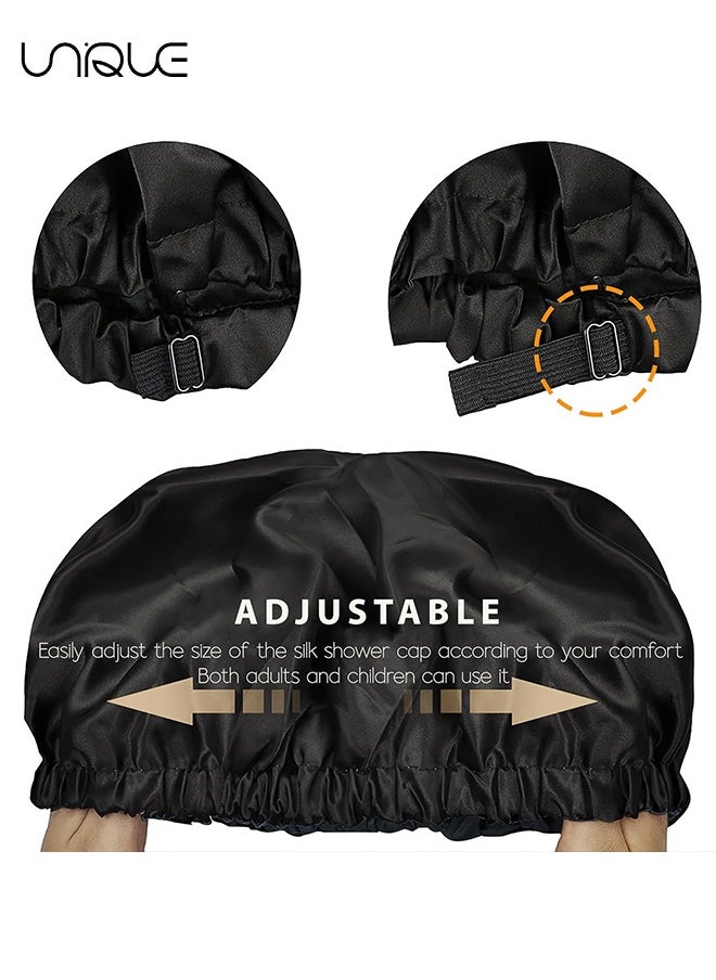 Unique - Shower Cap for Women & Black Bath Cap,Satin Lined Shower Caps,Reusable-Double Layer,Waterproof and Adjustable,Extra Large Shower Bonnet Elastic Band, Long Hair, Braids - Black - Image 1