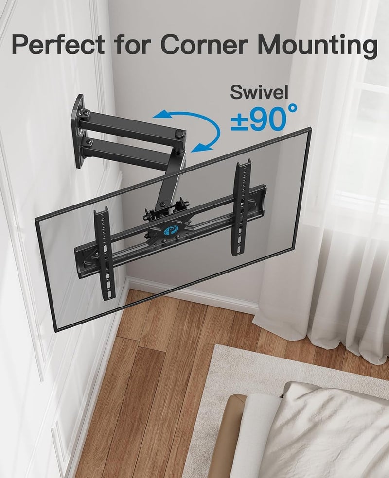 Pipishell Full Motion TV Wall Mount for 26-65 Inch Flat Curved TVs, Heavy Duty Single Articulating Arms, Corner TV Mount Up to VESA 400x400mm and 77lbs, Support Swivel, Tilt, Level Adjustment - Image 4