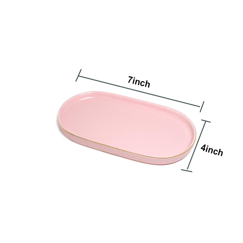 HANKOR Ceramic Jewelry Dish, Perfume Vanity Tray, 7x4 Decorative Catch All Bowl for Trinket Key Ring, Small Bathroom Counter Tray, Soap Tray for Kitchen Sink (Pink) - Image 5