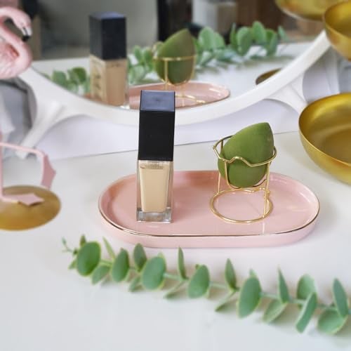 HANKOR Ceramic Jewelry Dish, Perfume Vanity Tray, 7x4 Decorative Catch All Bowl for Trinket Key Ring, Small Bathroom Counter Tray, Soap Tray for Kitchen Sink (Pink) - Image 3