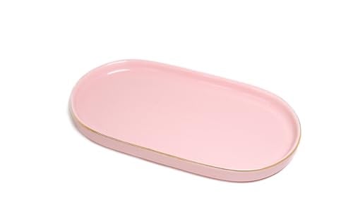 HANKOR Ceramic Jewelry Dish, Perfume Vanity Tray, 7x4 Decorative Catch All Bowl for Trinket Key Ring, Small Bathroom Counter Tray, Soap Tray for Kitchen Sink (Pink) - Image 1