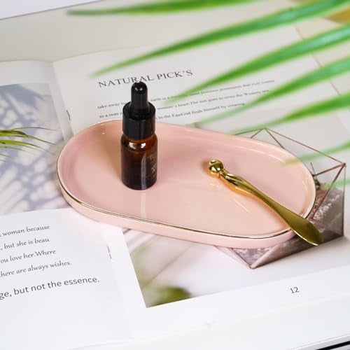 HANKOR Ceramic Jewelry Dish, Perfume Vanity Tray, 7x4 Decorative Catch All Bowl for Trinket Key Ring, Small Bathroom Counter Tray, Soap Tray for Kitchen Sink (Pink) - Image 4