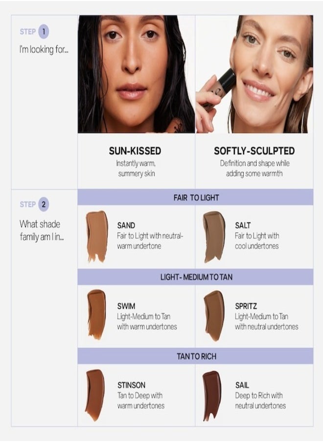 Saie - Dew  Bronze Liquid Bronzing Cream , Swim - light - medium to tan with warm undertones 12ml - Soft-Focus Flawless Glow - Image 1