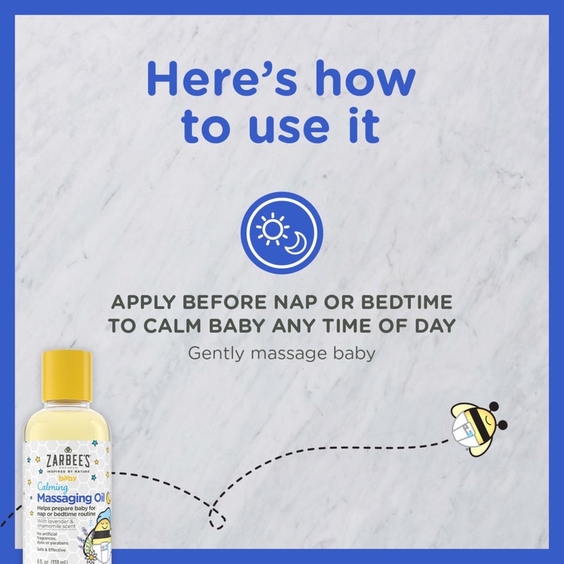 Zarbee's Baby Massage Oil, Calming and Soothing with Lavender and Chamomile to Help Sleep, 4oz Bottle - Image 3