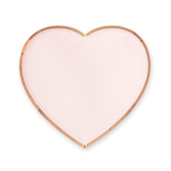 LARGE HEART DISPOSABLE PAPER PARTY PLATES ROSE GOLD SET OF 8