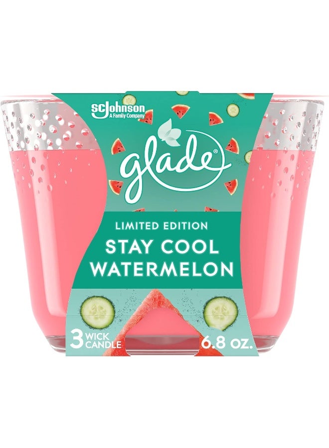 Glade Candle Stay Cool Watermelon, Fragrance Candle Infused with Essential Oils, Air Freshener Candle, 3-Wick Candle, 6.8oz