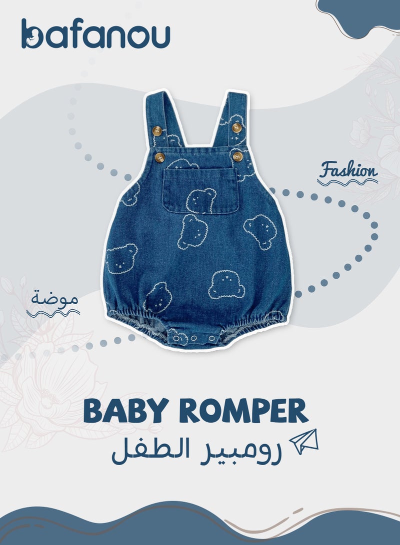 Bafanou Bafanou Summer Cowboy Style Romper Baby Boy Jumpsuit - Sleeveless Blue Romper Newborns Printed Cartoon Clothes  - Image 1