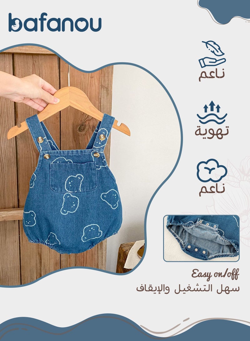 Bafanou Bafanou Summer Cowboy Style Romper Baby Boy Jumpsuit - Sleeveless Blue Romper Newborns Printed Cartoon Clothes  - Image 2