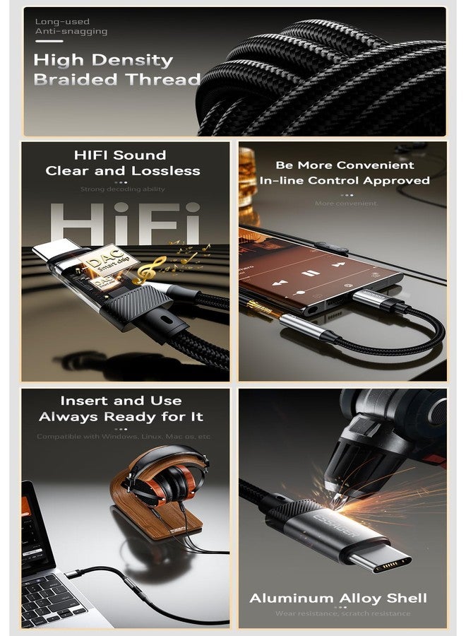 ESSAGER USB C to 3.5mm Audio Adapter, Hi-Res DAC Aux Headphone Jack Female Nylon Cable for iPhone 16 Pro Max, 15 Pro Max/15 Pro/15 Plus, Galaxy S24/S223/S22 Ultra, Pixel, and More Type C Devices - Image 3