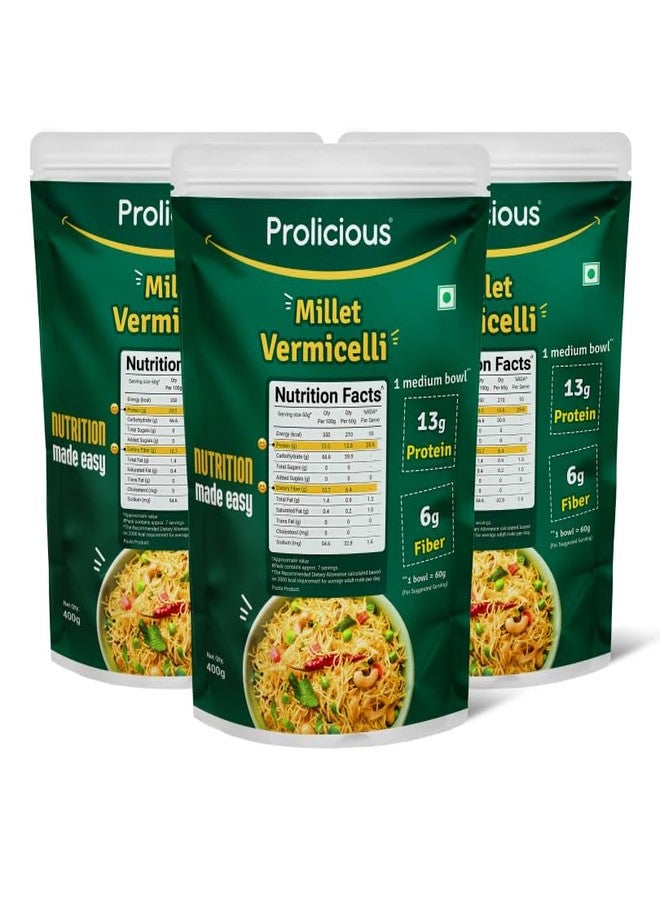Prolicious Millet Vermicelli | High Protein & High Fiber | Nutritious | Plant Based | No Palm Oil | No Maida | Quick & Healthy Breakfast Option | 400g each (Pack of 3) - Image 1