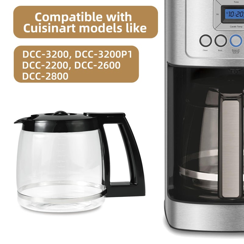 Roabertic 14-Cup Glass Coffee Carafe Replacement Compatible with Cuisinart Models DCC-3200P1, DCC- 3200, DCC-2200RC, Coffee Pot Replacement 14 Cup with Ergonomic Handle and Dripless Spout - Image 2