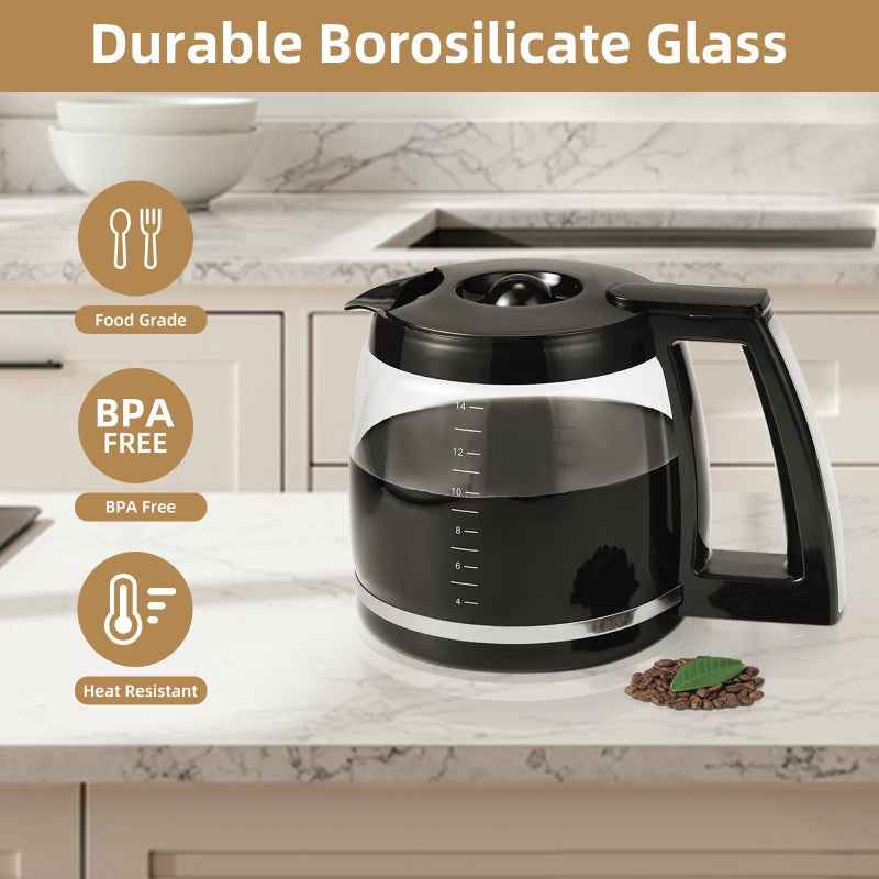 Roabertic 14-Cup Glass Coffee Carafe Replacement Compatible with Cuisinart Models DCC-3200P1, DCC- 3200, DCC-2200RC, Coffee Pot Replacement 14 Cup with Ergonomic Handle and Dripless Spout - Image 4
