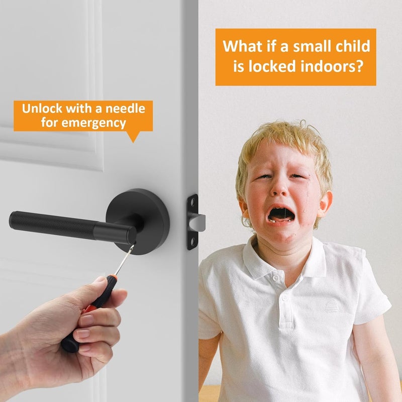 Amerdeco 3 Pack Matte Black Door Handles Interior, Knurled Privacy Door Handles with Lock,Heavy Duty Black Door Lever for Bedroom or Bathroom,Reversible Keyless for Left Right Handed Doors - Image 4