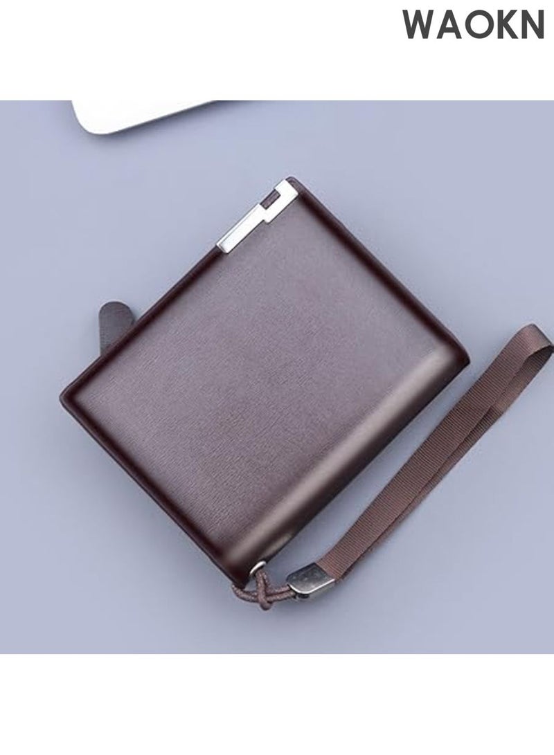 WAOKN Durable men's wallet, short wallet, zipper wallet, men's card bag integrated short clip folding, men's large capacity three fold wallet, coin wallet with zipper and multiple card slots, dual function wallet and card clip. - Image 2