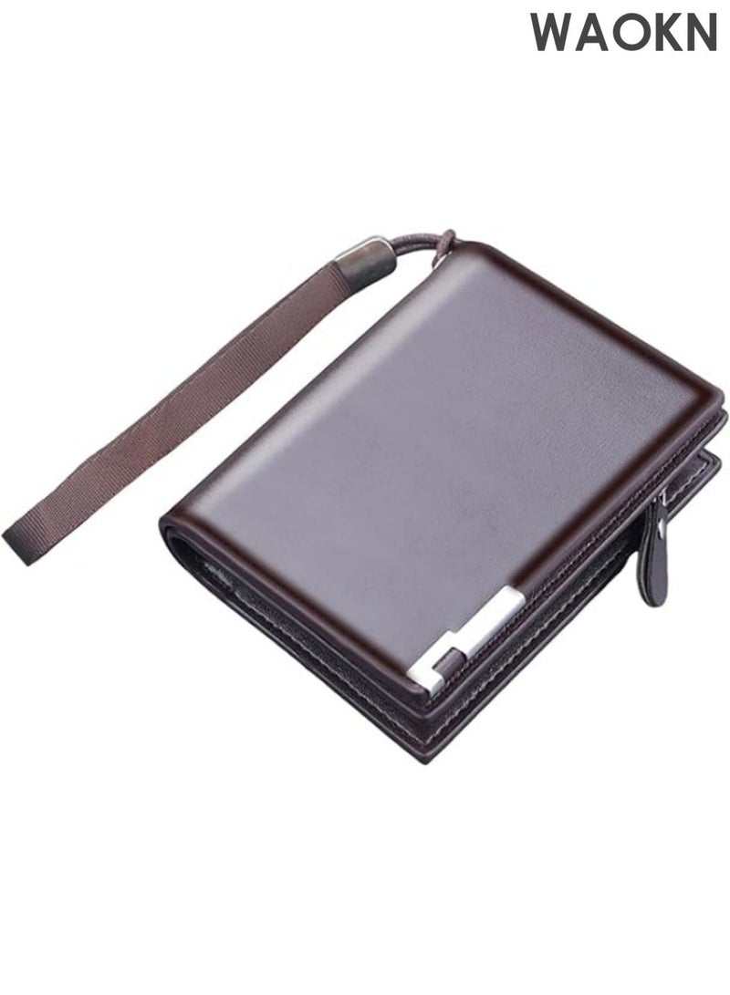 WAOKN Durable men's wallet, short wallet, zipper wallet, men's card bag integrated short clip folding, men's large capacity three fold wallet, coin wallet with zipper and multiple card slots, dual function wallet and card clip. - Image 1