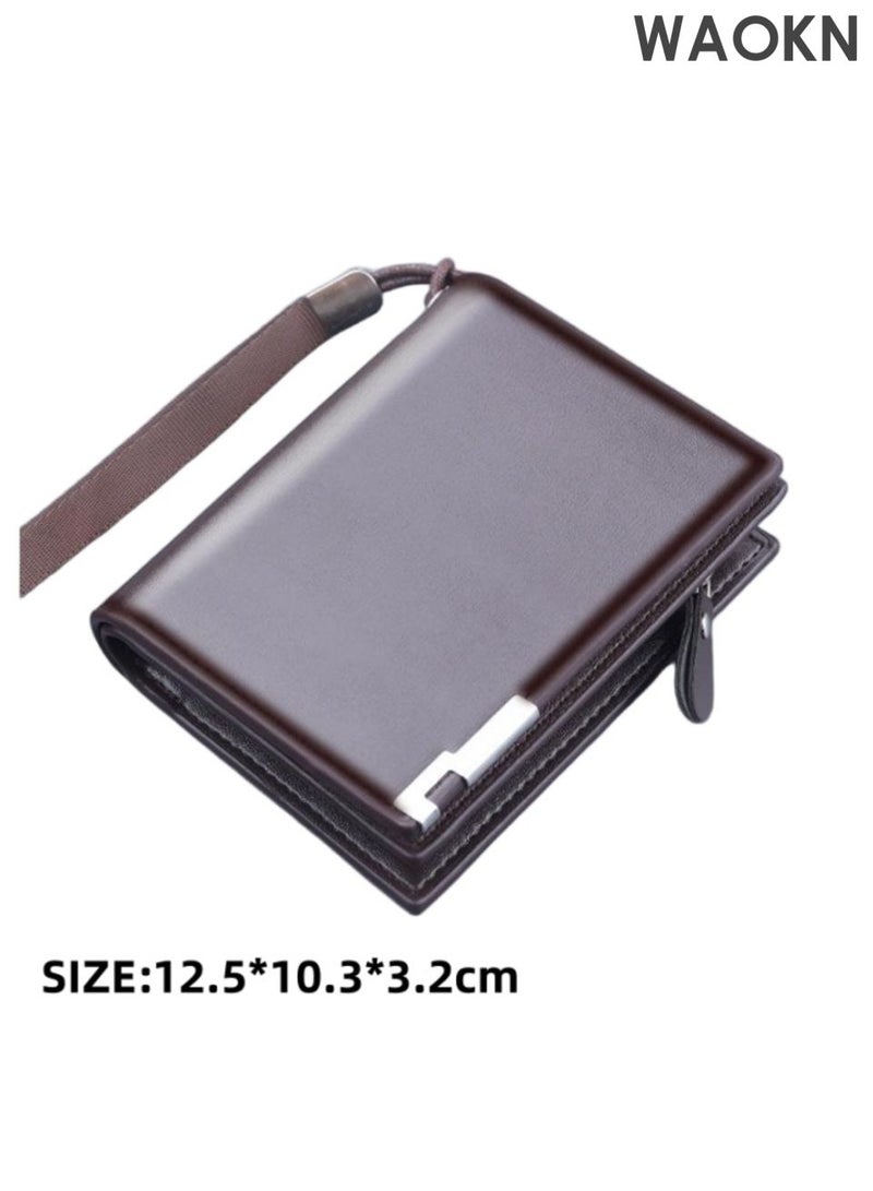 WAOKN Durable men's wallet, short wallet, zipper wallet, men's card bag integrated short clip folding, men's large capacity three fold wallet, coin wallet with zipper and multiple card slots, dual function wallet and card clip. - Image 5