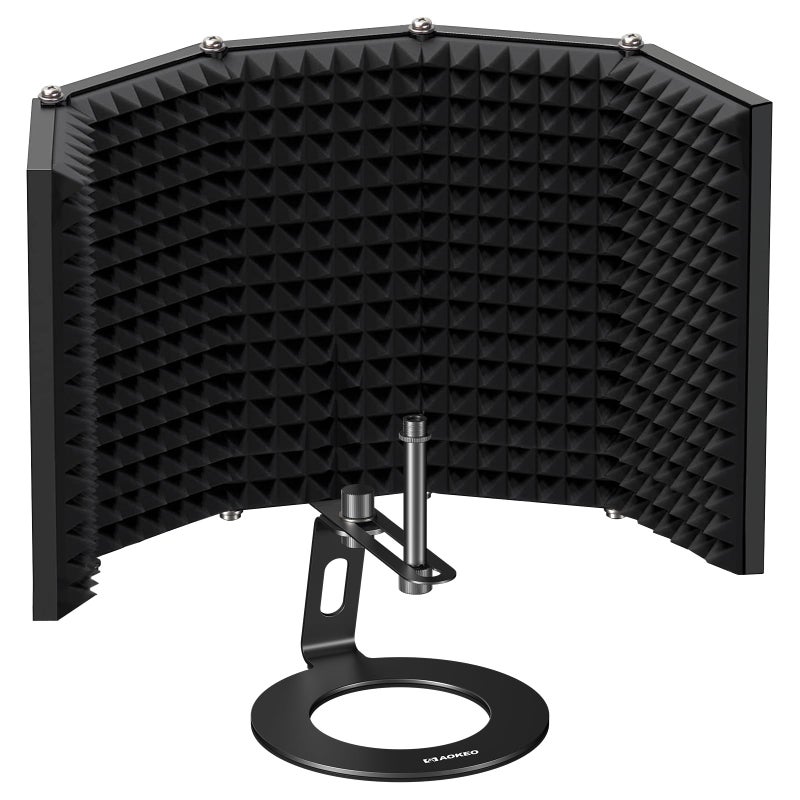 Aokeo Microphone Isolation Shield, Foldable Mic Shield with Triple Sound Insulation, Reflection Filter with 3/8" and 5/8" Mic Threaded Mount for Recording Studio, Podcasts, Singing, and Broadcasting - Image 1