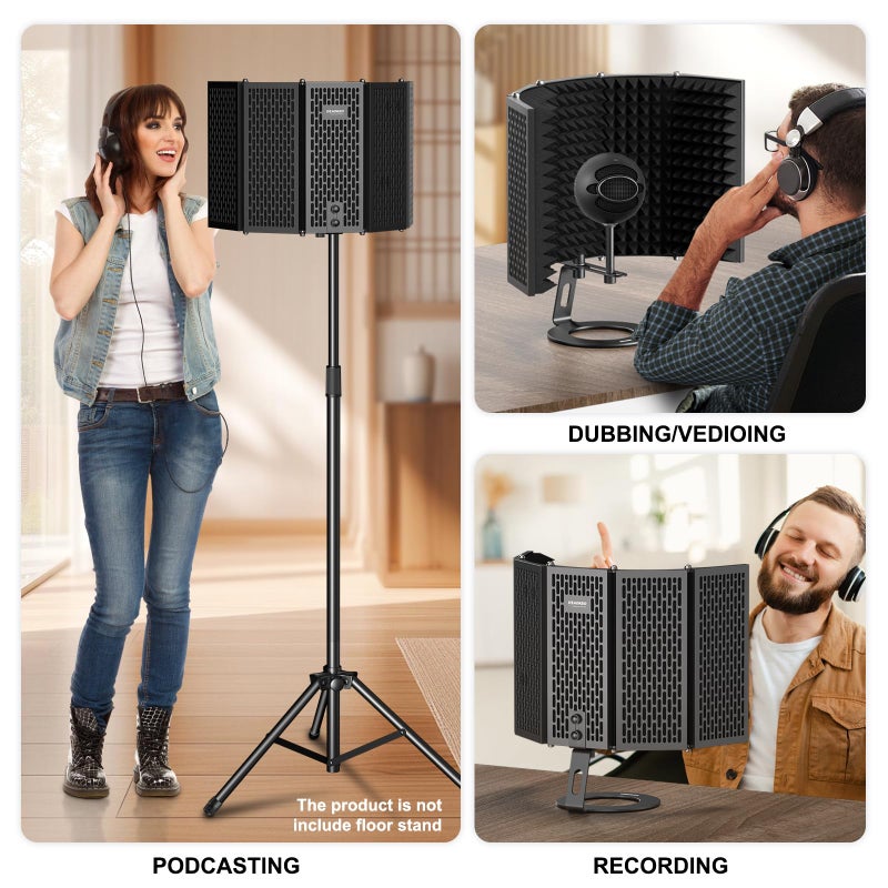 Aokeo Microphone Isolation Shield, Foldable Mic Shield with Triple Sound Insulation, Reflection Filter with 3/8" and 5/8" Mic Threaded Mount for Recording Studio, Podcasts, Singing, and Broadcasting - Image 5