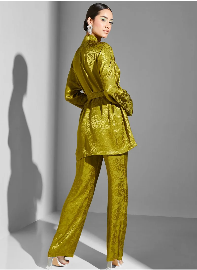 Namshi x Modanisa Jacquard Belted Kimono & Pant Set