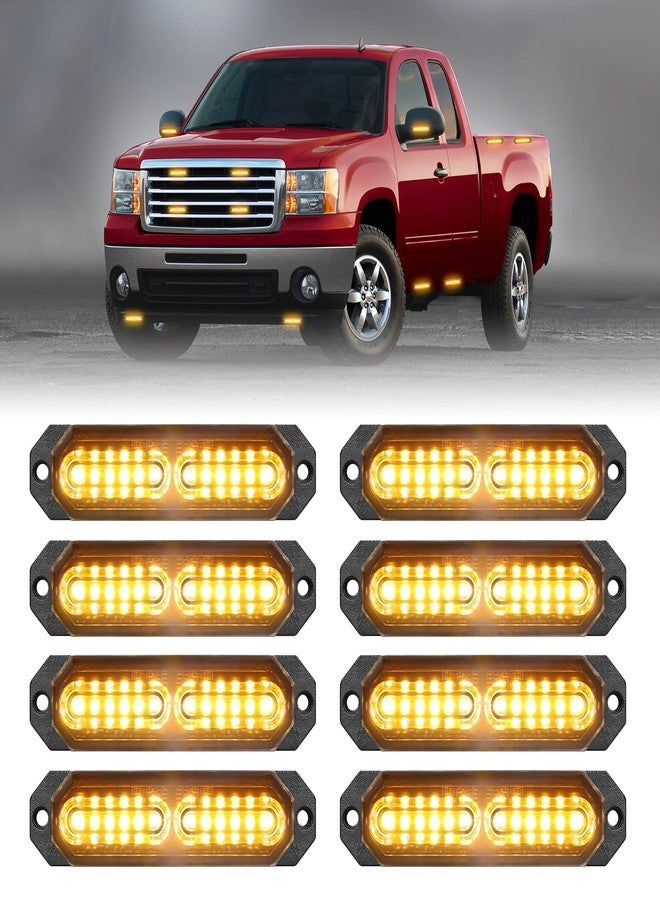 HLauto 1200T Emergency Strobe Grille Lights: 8pcs 12 LED Sync Feature Safety Warning Flashing Lights, Ultra Slim Surface Mount Hazard Caution Lights for Trucks, Vehicles, Car, ATV, UTV (Amber) - Image 1