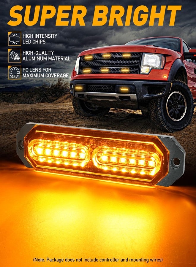 HLauto 1200T Emergency Strobe Grille Lights: 8pcs 12 LED Sync Feature Safety Warning Flashing Lights, Ultra Slim Surface Mount Hazard Caution Lights for Trucks, Vehicles, Car, ATV, UTV (Amber) - Image 2