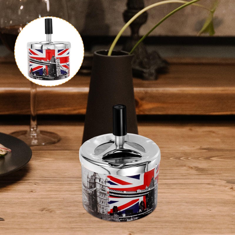 Stainless Steel Windproof Ashtray with Rotating Lid Automatic Extinguishing for Outdoor Indoor Use - Image 4