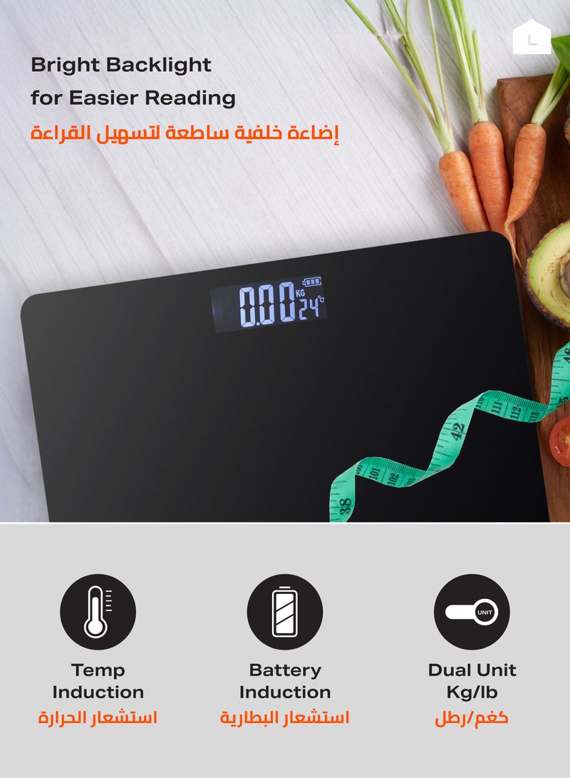 LAWAZIM Digital Body Weight Scale Black High Precision Sensors LCD Display 180kg Capacity Anti-Slip Compact Design for Home Bathroom Fitness Everyday Use - Image 4