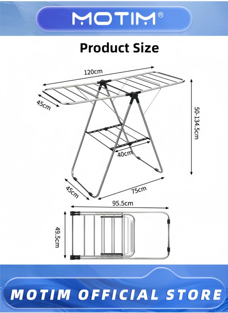 Motim - Clothes Drying Rack Stainless Steel Gullwing Space-Saving Laundry Rack Foldable for Easy Storage - Image 1
