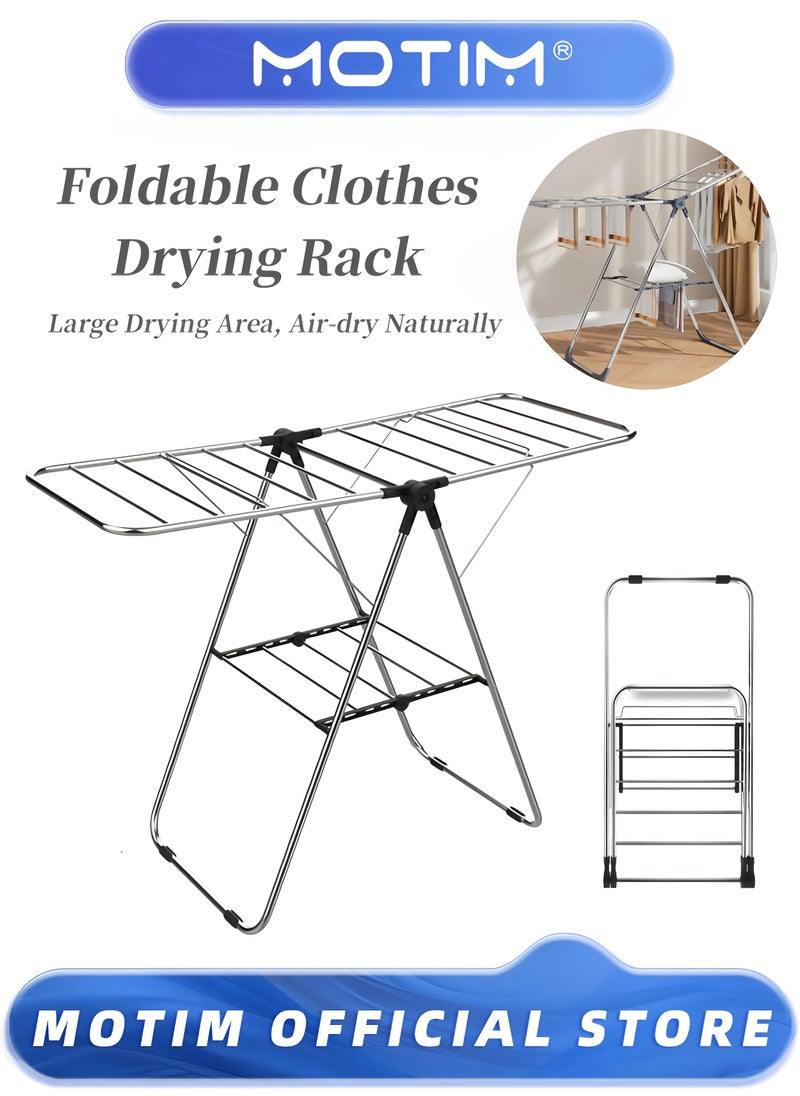Motim - Clothes Drying Rack Stainless Steel Gullwing Space-Saving Laundry Rack Foldable for Easy Storage - Image 1