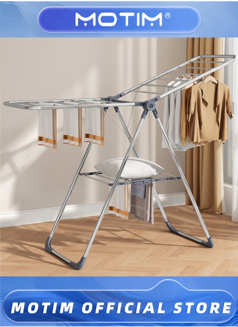 Motim - Clothes Drying Rack Stainless Steel Gullwing Space-Saving Laundry Rack Foldable for Easy Storage - Image 1