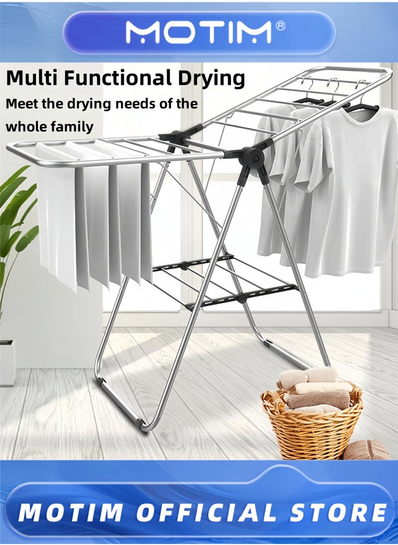 Motim - Clothes Drying Rack Stainless Steel Gullwing Space-Saving Laundry Rack Foldable for Easy Storage - Image 1
