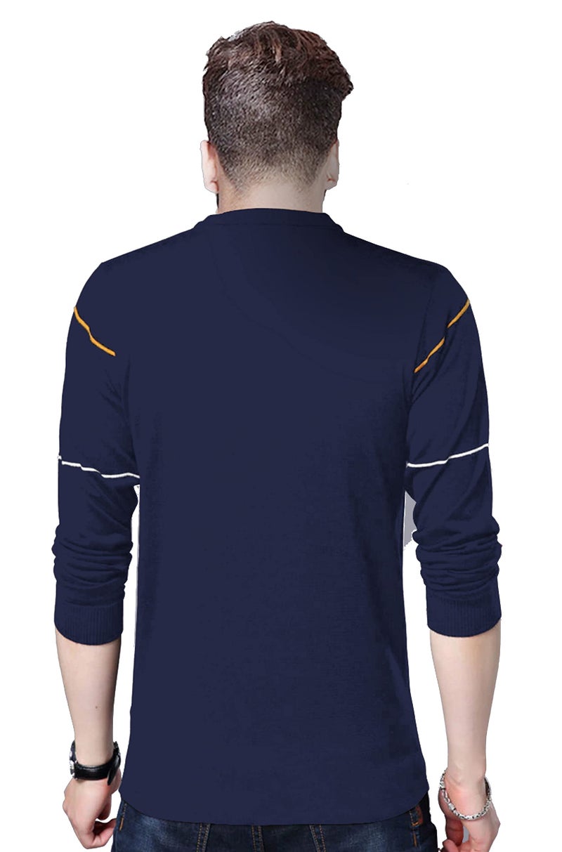 REYA Mens Cotton Round Neck Striped Full Sleeve Regular fit T-Shirt Blue (XXL Size) - Image 2