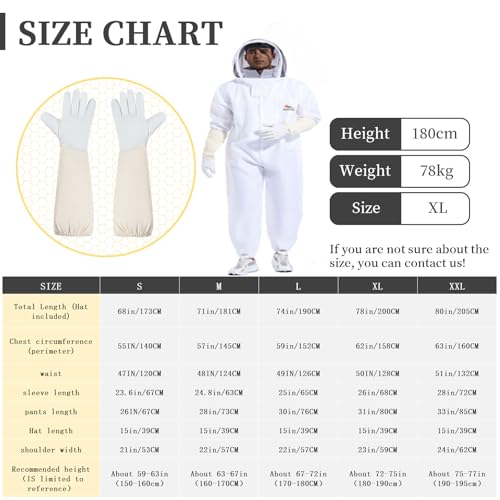 ANDES Bee Suit for Men Women Sting Proof, Polycotton Beekeeping Suit Beekeeper Costume&with Glove &Ventilated Hood, Bee Outfit for Backyard and beekeeping supplies (L - Image 2